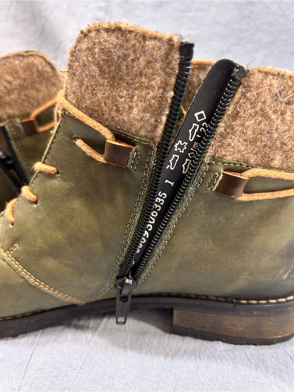 Women’s Remonte R3332-52 lace-up ankle boot. Olive Green Leather Boots - Picture 10 of 11